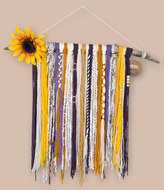 Sunflower Purple Shine Yarn Wall Hanging 22.5" W 20.5" L