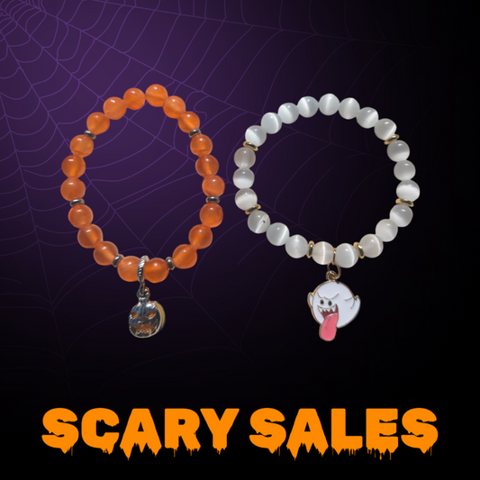 Ghost and Pumpkin Stone Bracelet (8mm)