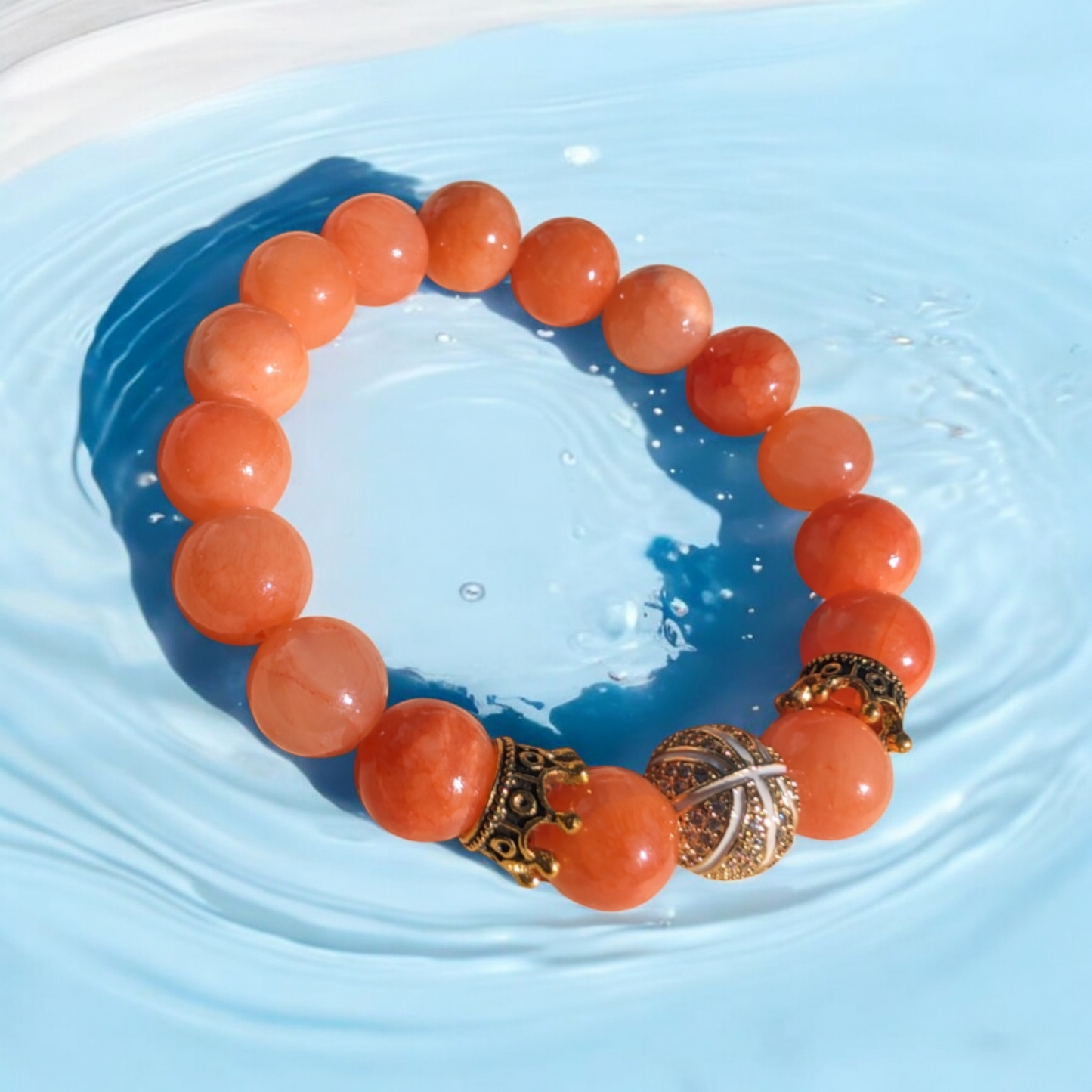 Basketball Orange Jade Stone Bracelet (10mm)