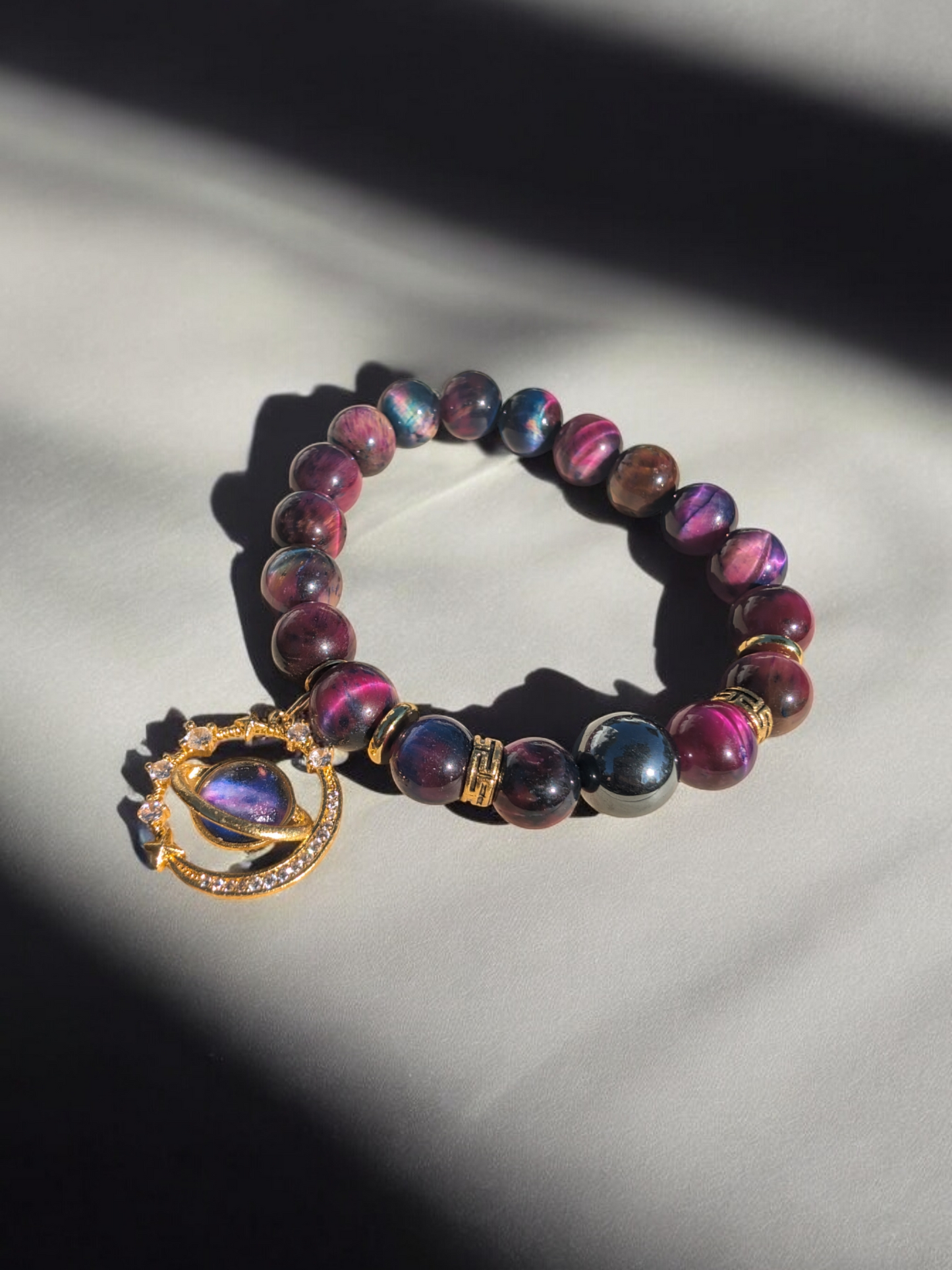 Galaxy Tiger Eye Galaxy Charmed Stone Bracelet (10mm)