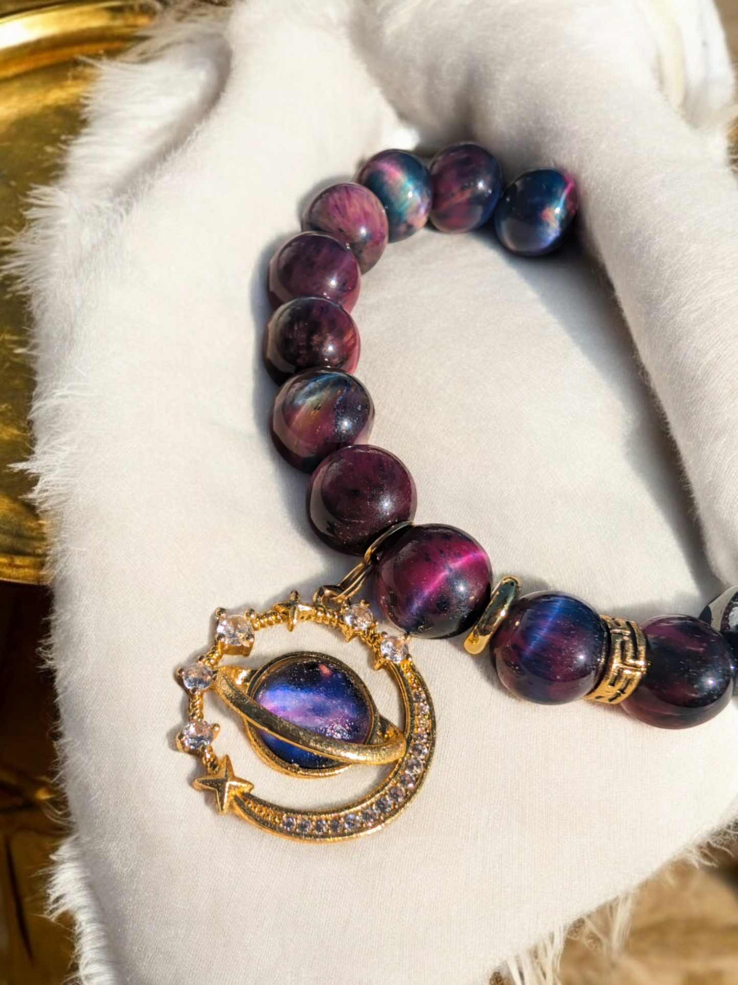 Galaxy Tiger Eye Galaxy Charmed Stone Bracelet (10mm)