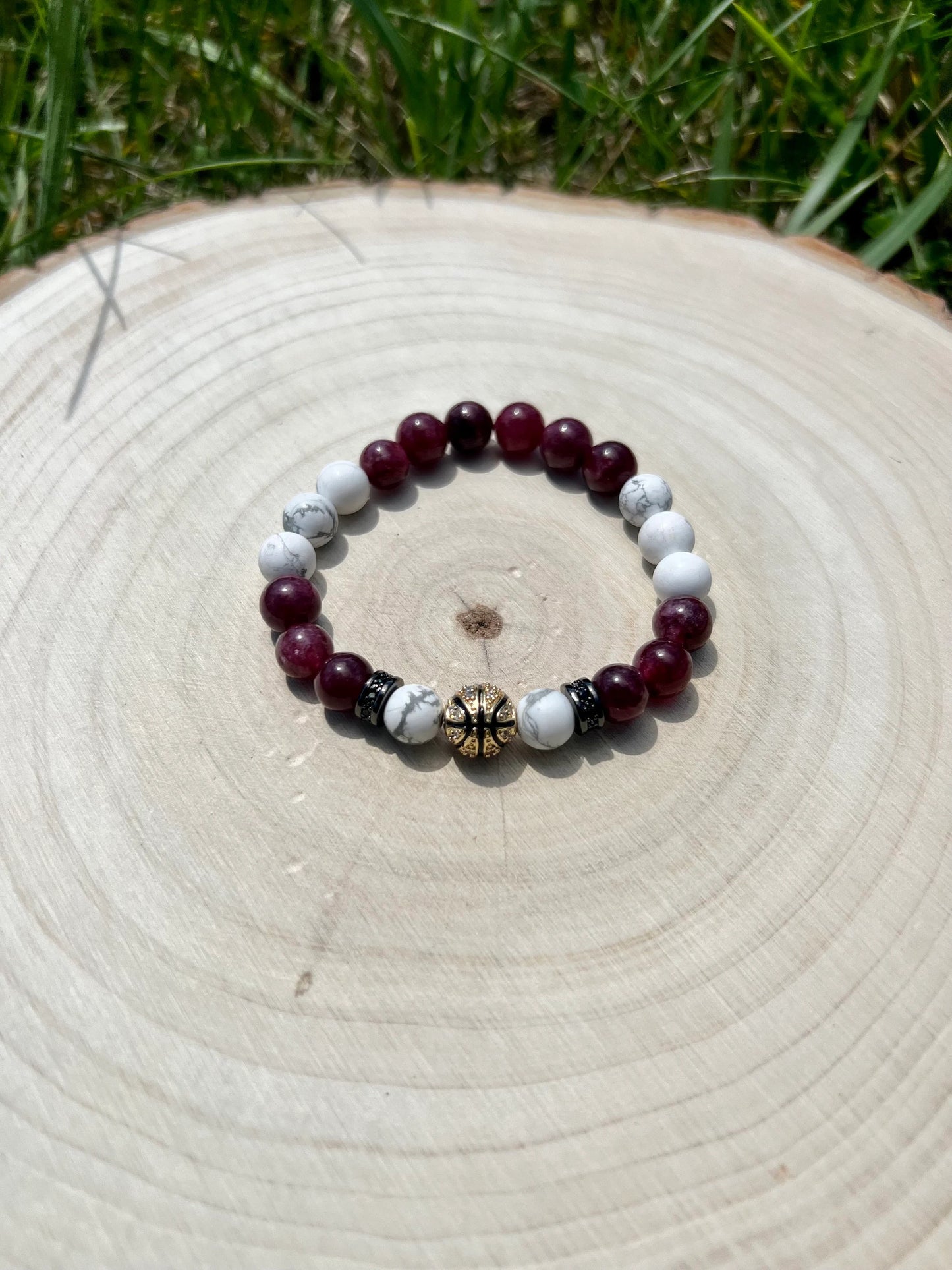 Red Garnet Bracelet w/ 10mm Basketball (8mm)
