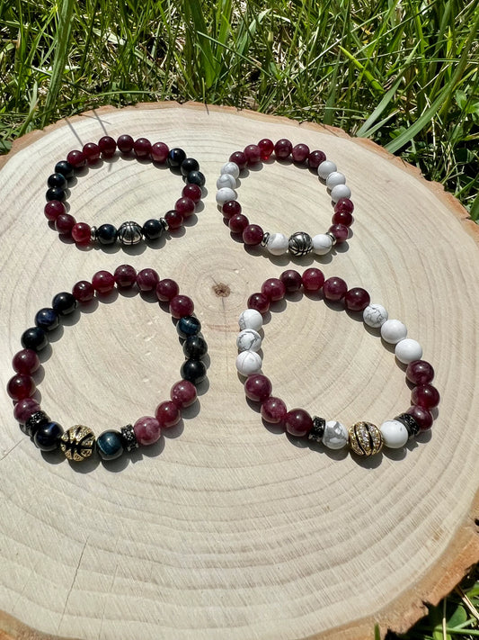 Red Garnet Bracelet w/ 10mm Basketball (8mm)