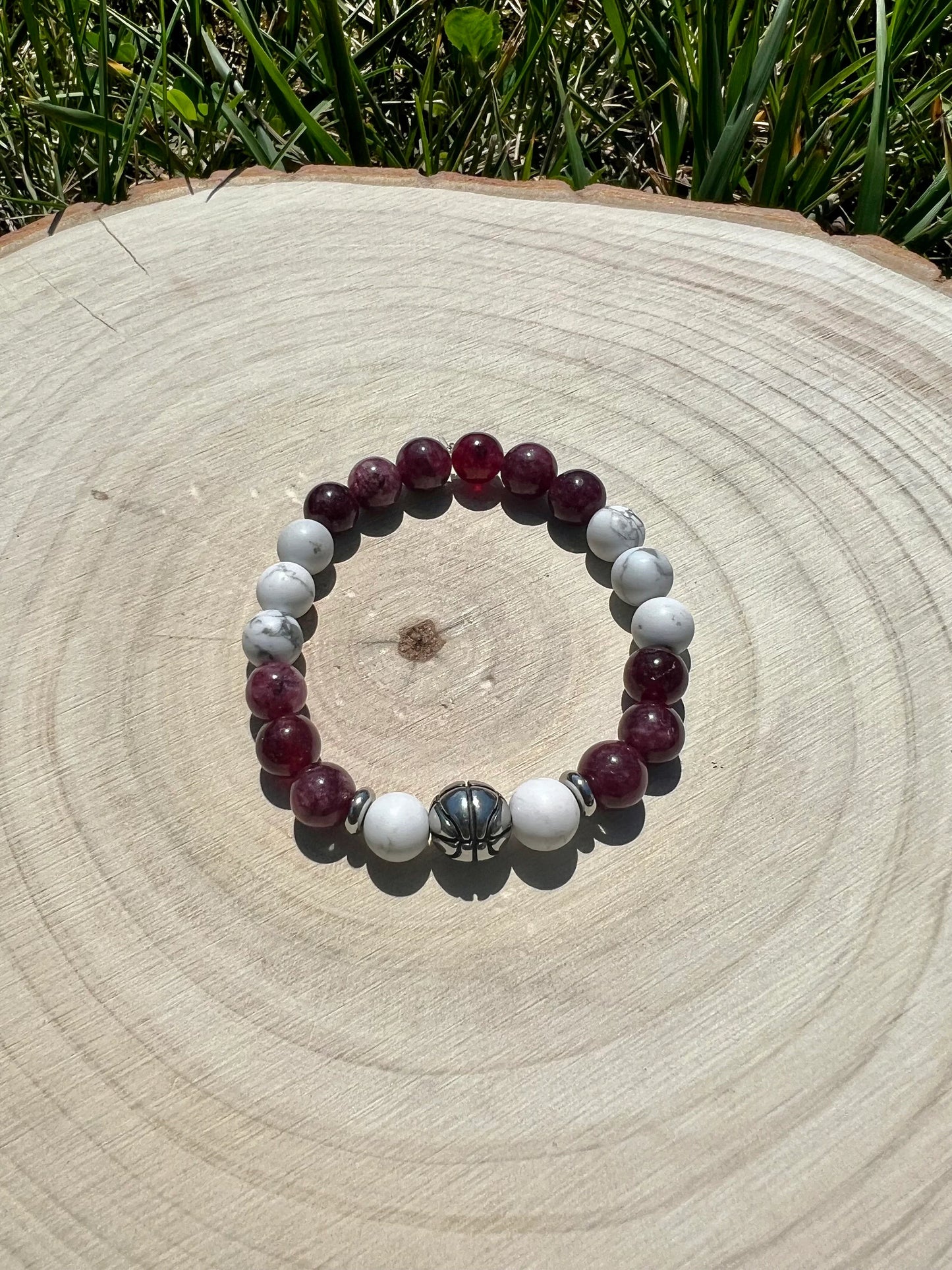 Red Garnet Bracelet w/ 10mm Basketball (8mm)