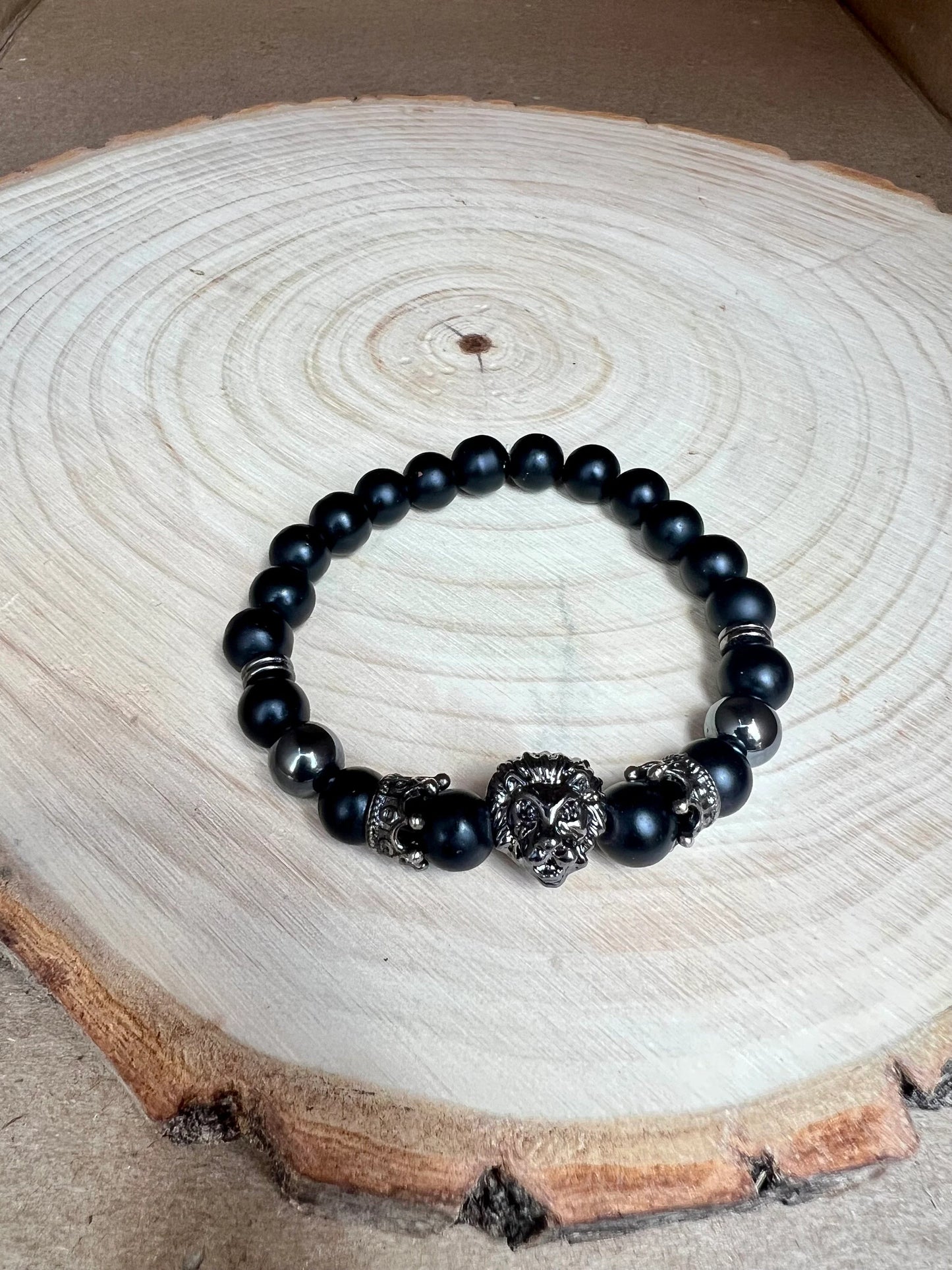 Crowned Lion Matte Black Collection Bracelet (8mm)