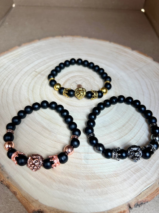 Crowned Lion Matte Black Collection Bracelet (8mm)