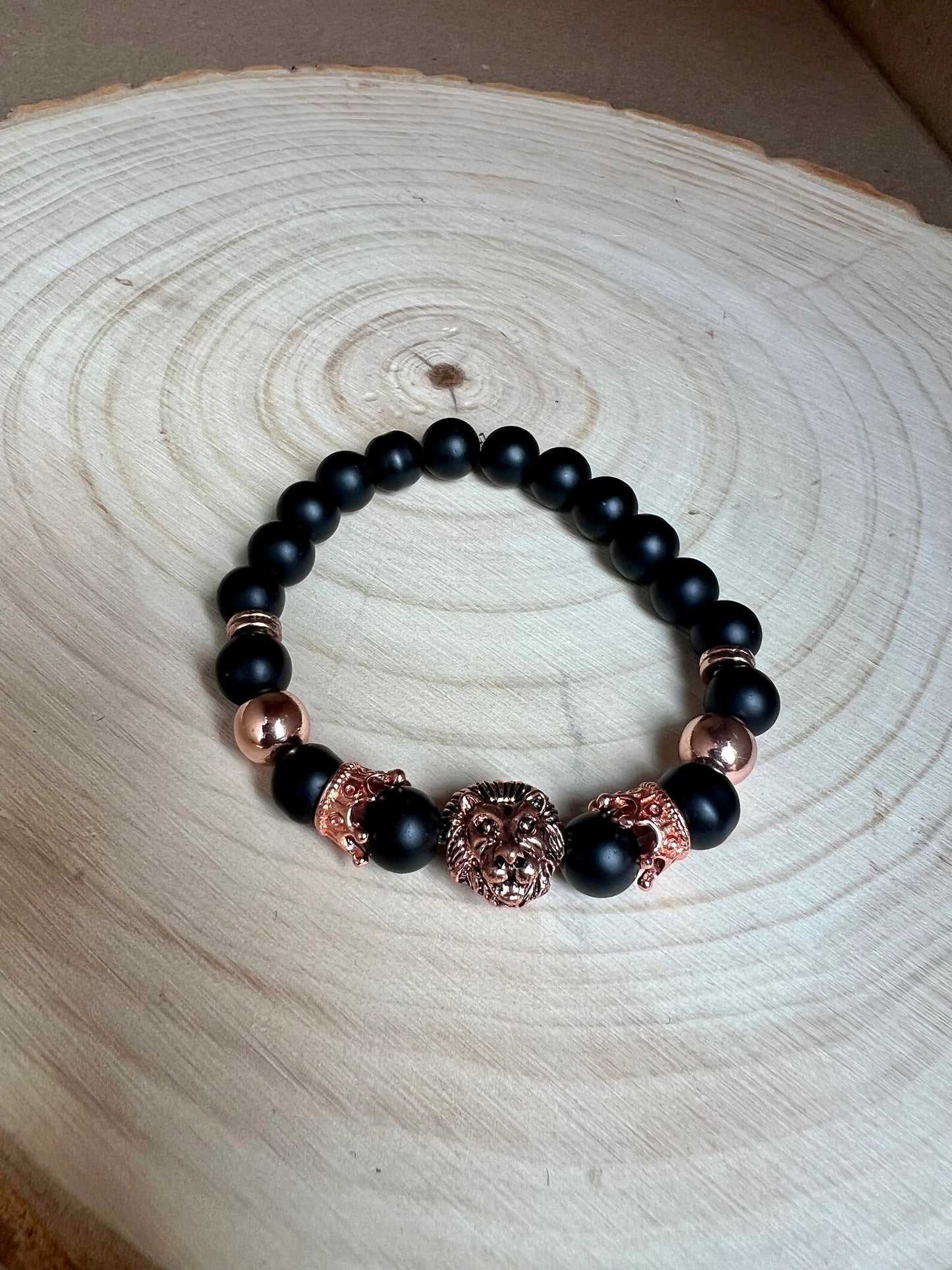 Crowned Lion Matte Black Collection Bracelet (8mm)