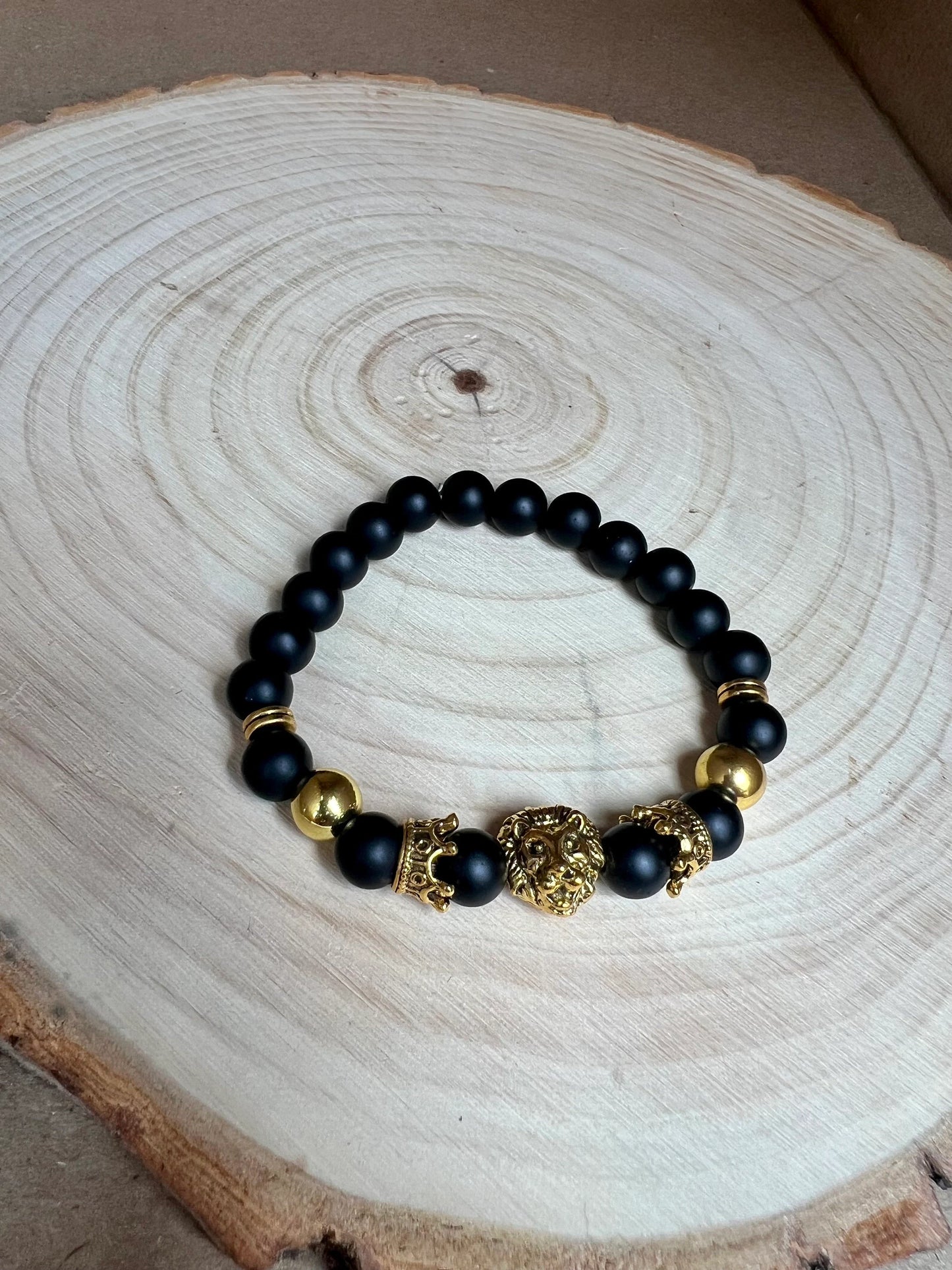 Crowned Lion Matte Black Collection Bracelet (8mm)