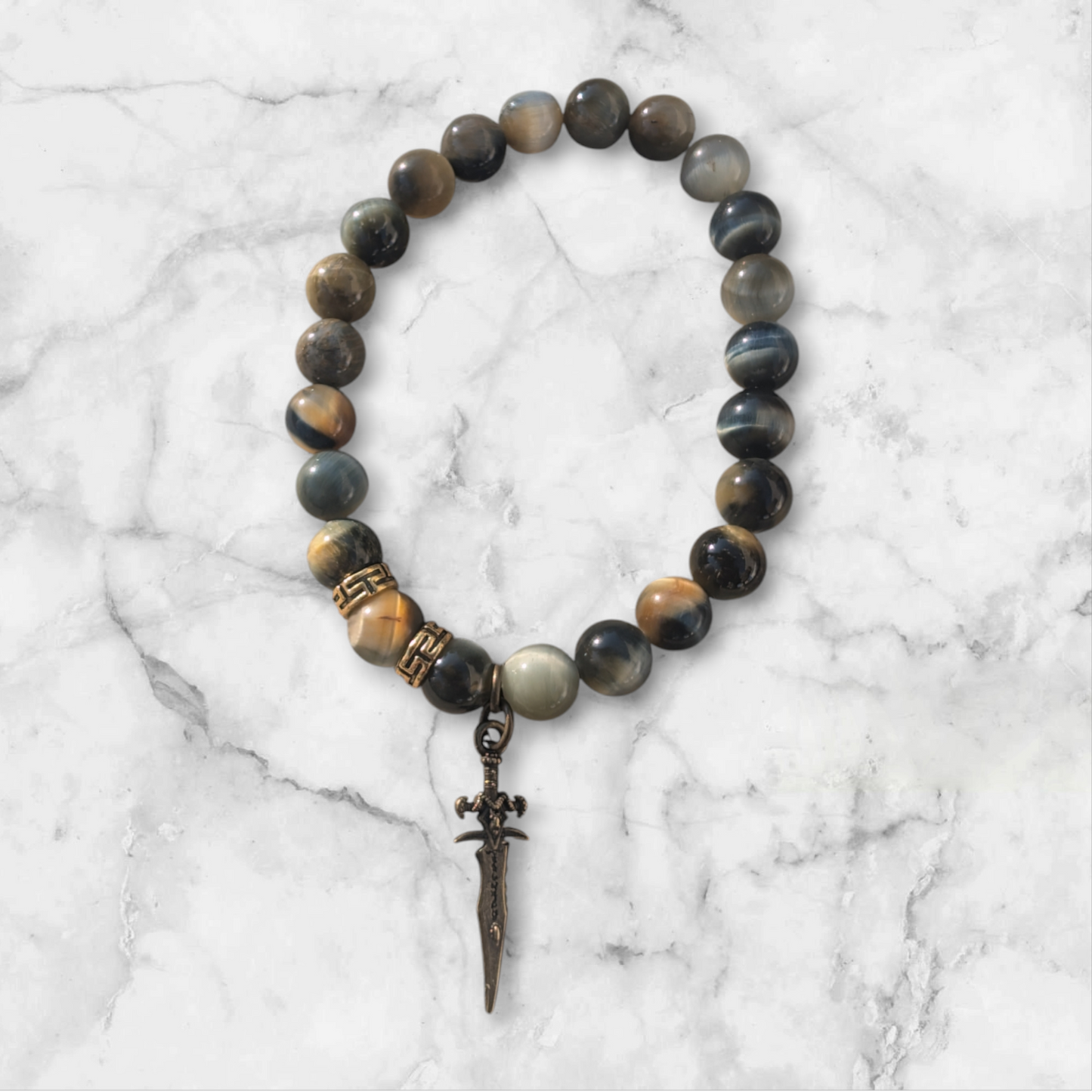 Bronzed Sword Tiger Eye Stone Bracelet (8mm)