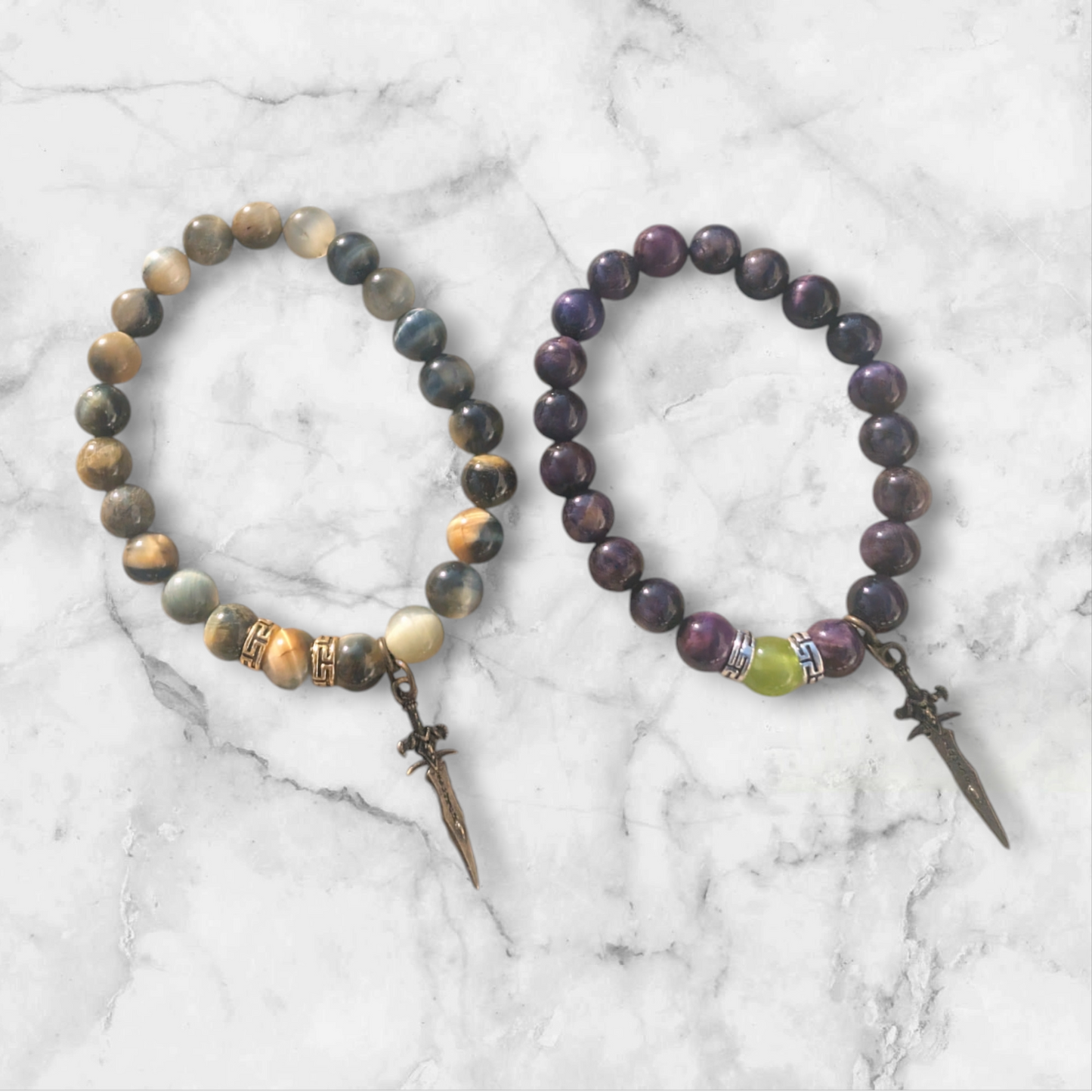 Bronzed Sword Tiger Eye Stone Bracelet (8mm)